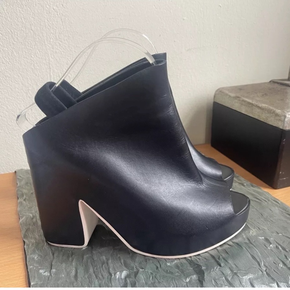 BALENCIAGA PARIS LEATHER PLATFORM WEDGES MULES BOOTIES BLACK SIZE 40/ US 9.5